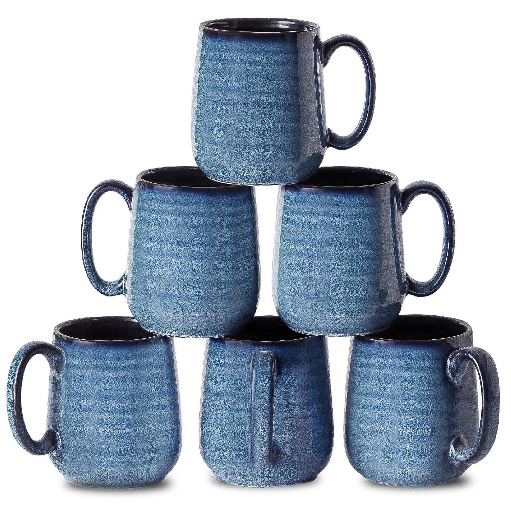 Tikooere Coffee Mugs Set of 6 - 12 Ounces - Blue