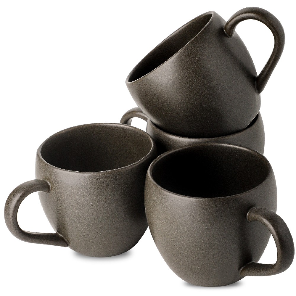 Tikooere Stoneware Coffee Mugs Set of 4 - 16 Ounces - Black