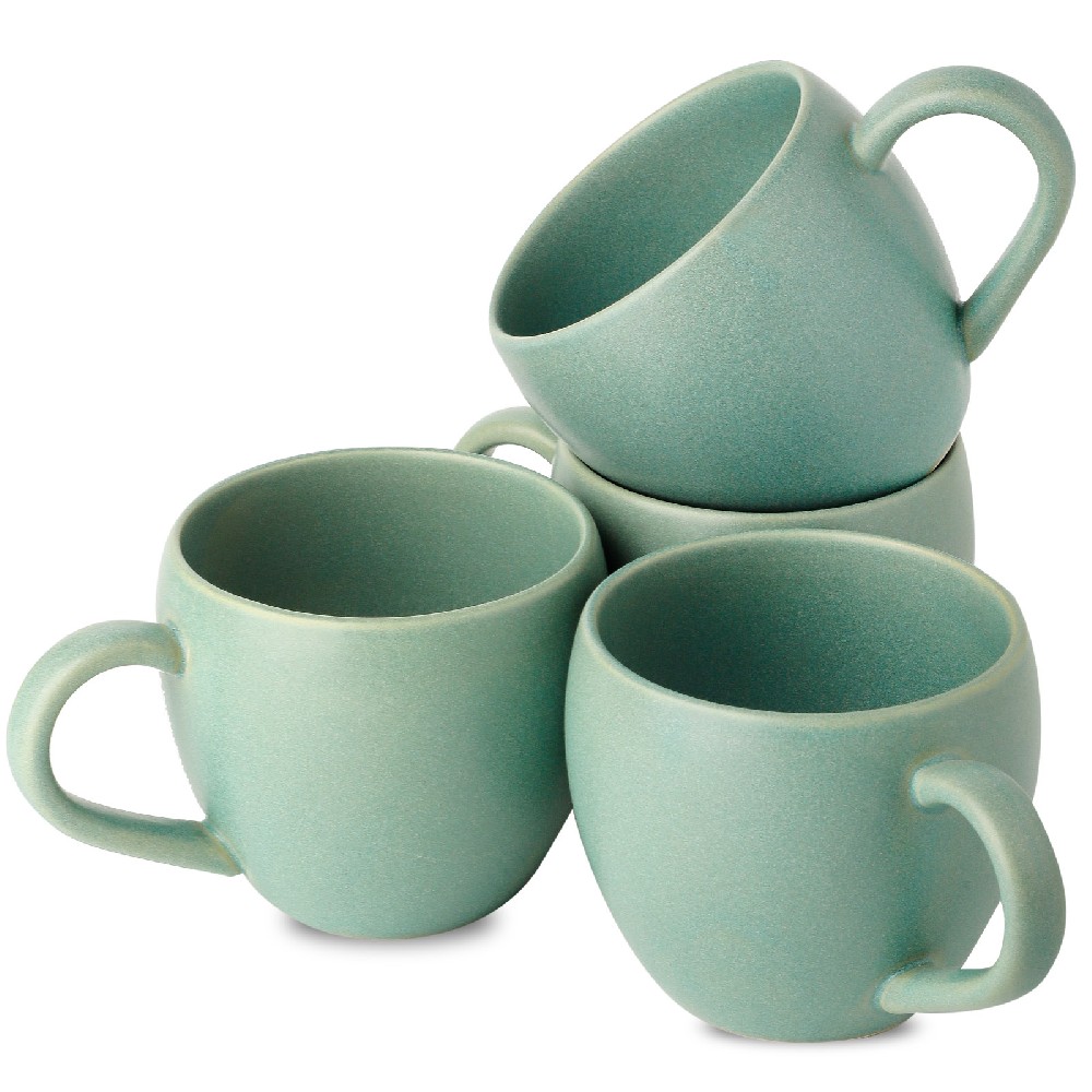 Tikooere Stoneware Coffee Mugs Set of 4 - 16 Ounces - Turquoise