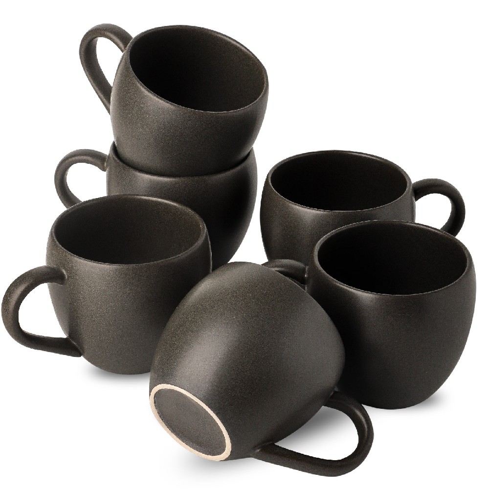 Tikooere Stoneware Coffee Mugs Set of 6 - 16 Ounces - Black