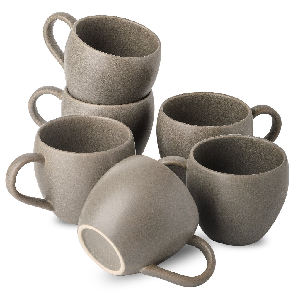 Tikooere Stoneware Coffee Mugs Set of 6 - 16 Ounces - Grey