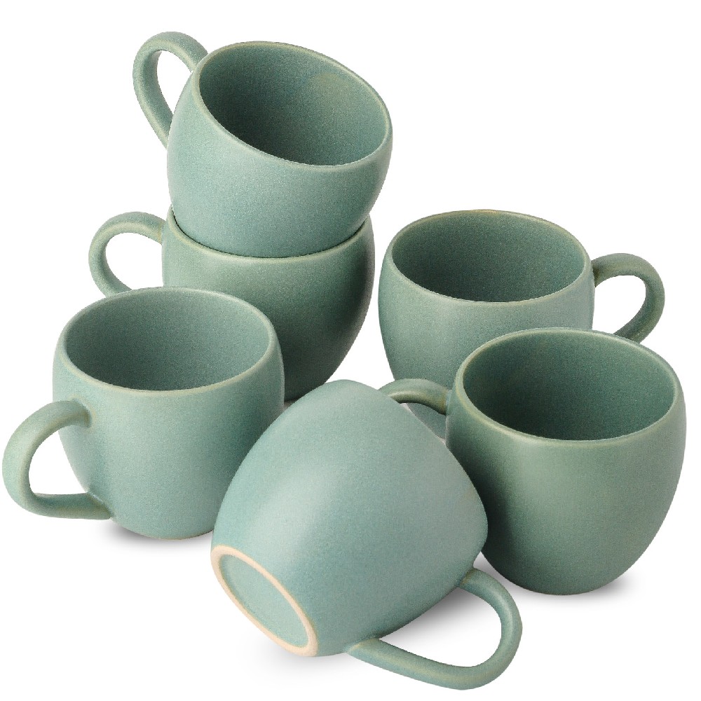 Tikooere Stoneware Coffee Mugs Set of 6 - 16 Ounces - Turquoise