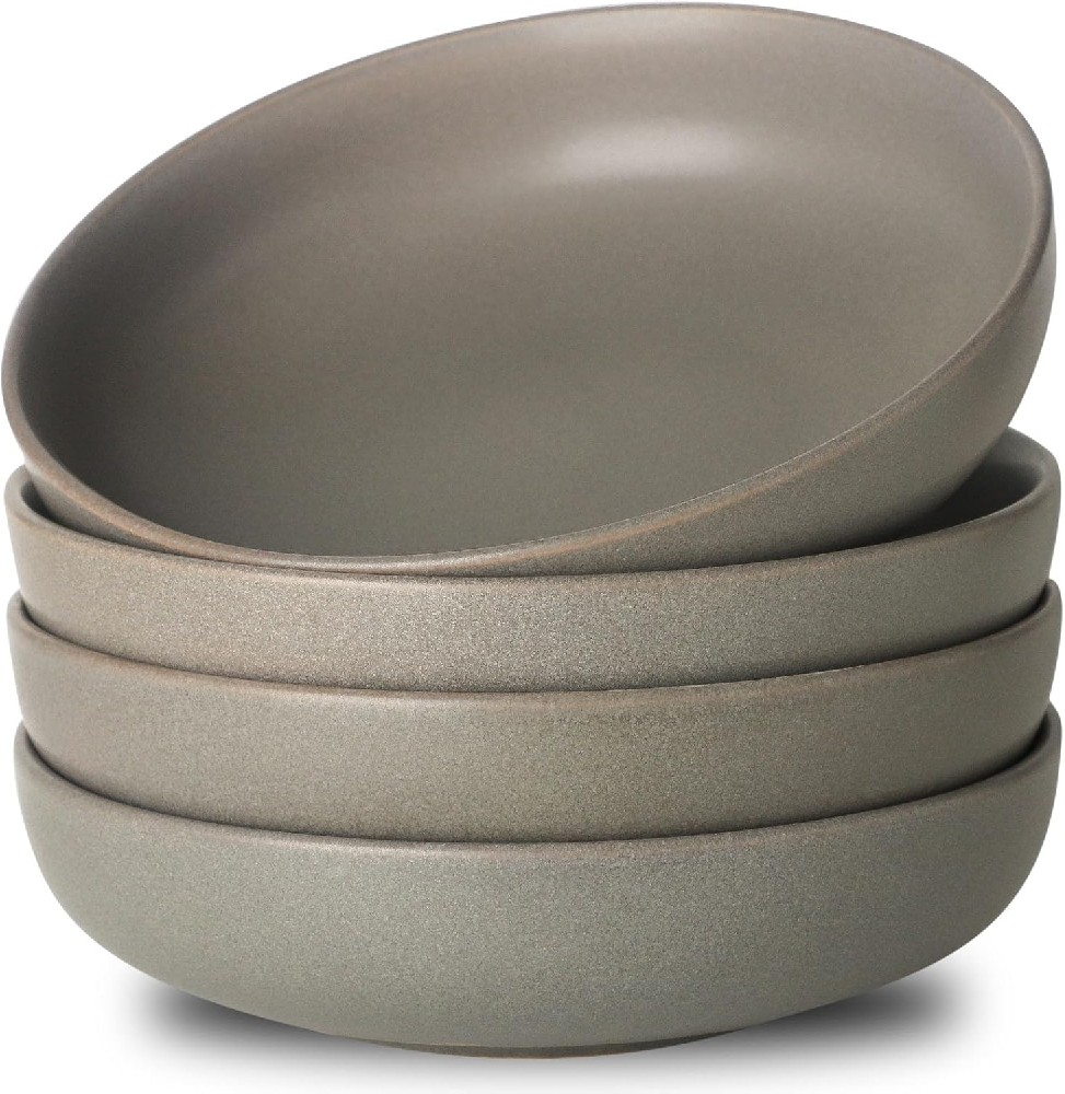 Pasta Bowls Set of 4, 34 oz Stoneware Salad Bowls, Ceramic Serving Bowls for Kitchen, Deep Pasta Bowls for Pasta, Salad, Soup, Fruit, Microwave Dishwasher Oven Safe, Matte Gray