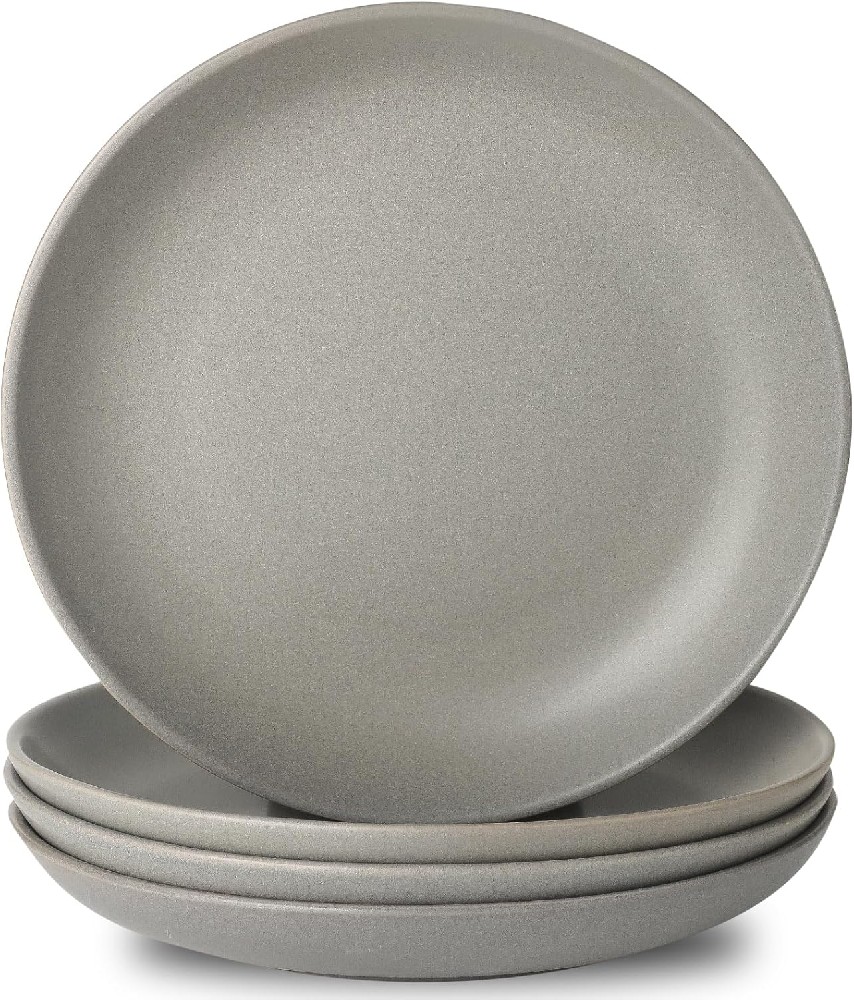 Stoneware Dinner Plates Set of 4, 10 Inch Scratch Resistant Dinnerware Dish Set, Ceramic Steak Plates for for Dessert Salad Serving Dishes Set, Microwave & Dishwasher Safe, Matte Grey