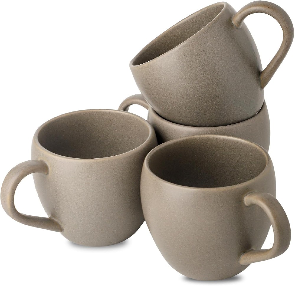 Ceramic Coffee Mugs Set of 4, 16 oz Coffee Cups with Big Handle for Coffee, Milk,Tea, Latte, Cereal, Large Stoneware Mugs for Men Women Gifts, Dishwasher & Microwave Safe, Grey