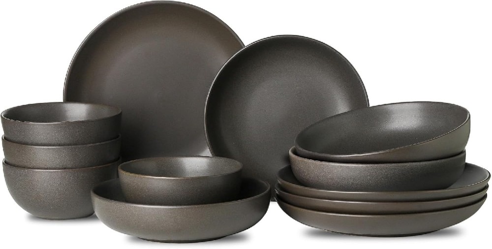 Dinnerware Sets 12 Piece, Stoneware Plate and Bowl Sets, Ceramic Kitchen Dish Set for 4, 10