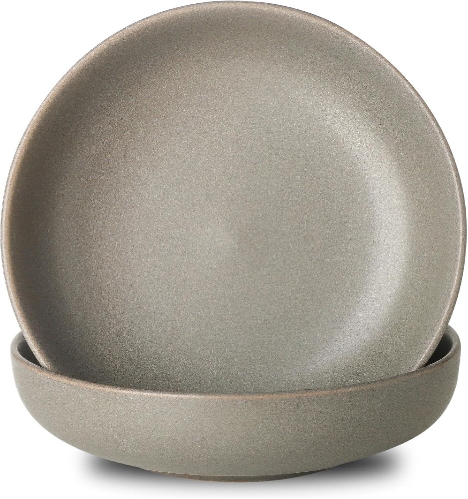 Stoneware Pasta Bowls Set of 2, 34 oz Ceramic Salad Bowls, Deep Bowls for Salad, Pasta, Fruit, Oatmeal, Wide Bowls for Housewarming Wedding Gift, Microwave & Dishwasher Safe, Matte Gray