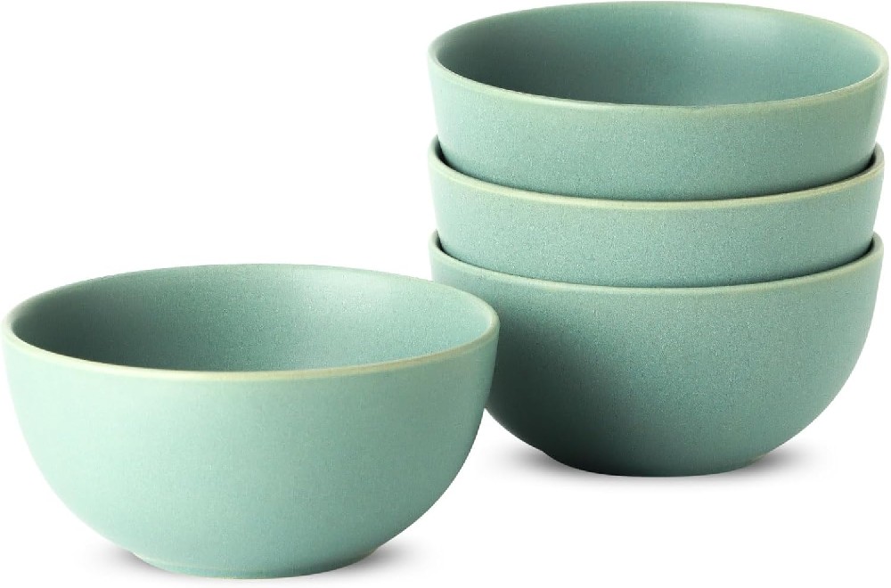 Stoneware Bowls Set of 4, 24 oz Soup Bowls for Kitchen, Ceramic Cereal Bowls for Salad, Ice Cream, Rice, Farmhouse Bowls for Gift Decor, Dishwasher Microwave Safe, Matte Turquoise