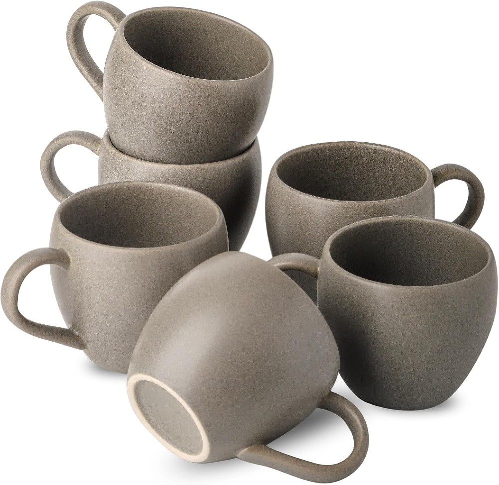 Ceramic Coffee Mugs Set, 16 oz Large Coffee Cups Set of 6 with Big Handle, Stoneware Coffee Mugs for Cappuccino, Tea, Cocoa, Cereal, Cute Latte Cups for Men and Women Gifts, Grey