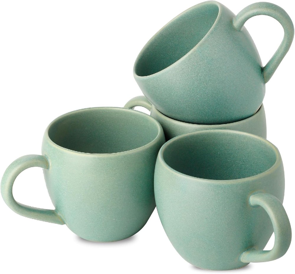 16 oz Coffee Mugs Set, Ceramic Coffee Cups Set of 4, Large Soup Cups with Handle for Coffee, Milk, Tea, Latte, Cereal, Cute Stoneware Mugs for Christmas Housewarming Wedding Gifts, Turquoise