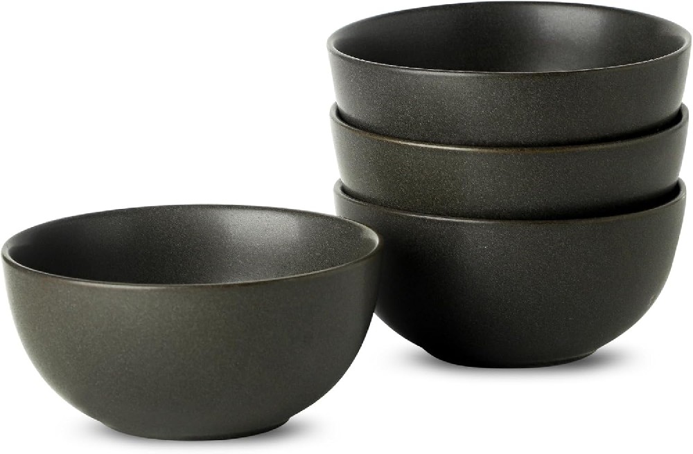 Soup Bowls, 24 oz Cereal Bowls Set of 4, Ceramic Bowls Set for Salad, Fruit, Ramen, Dessert, Stoneware Bowls for Kitchen Decor Gift, Dishwasher Microwave Safe, Matte Black