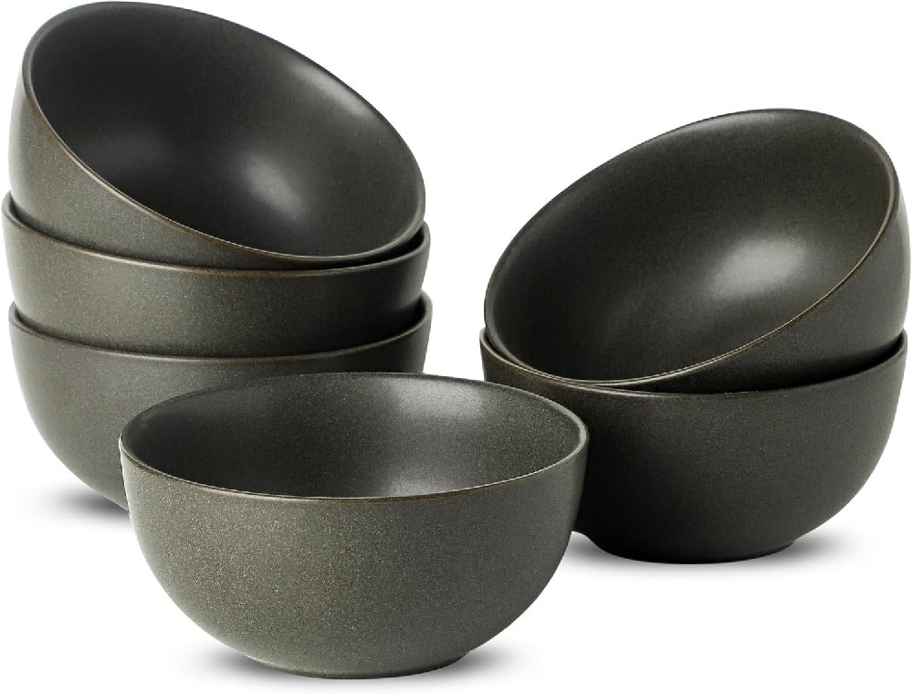 Tikooere Stoneware Soup Bowls, 24 oz Cereal Bowls Set of 6 for Kitchen, Ceramic Bowls Set for Oatmeal, Dessert, Noodle, Cute Bowls Set for Gift, Dishwasher Microwave Oven Safe, Matte Black