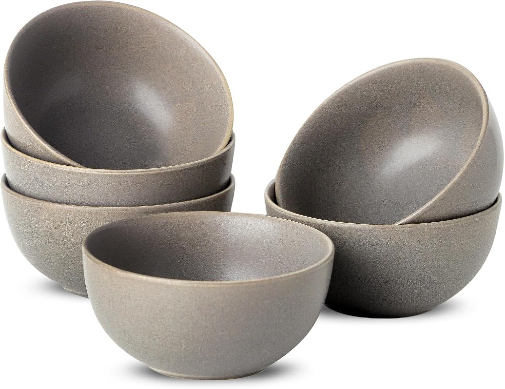 Soup Bowls Set of 6, 24 oz Cereal Bowls for Kitchen, Ceramic Bowls Set for Pasta, Ramen, Oatmeal, Dessert, Stoneware Bowls Set for Gift, Dishwasher Microwave Oven Safe, Matte Gray