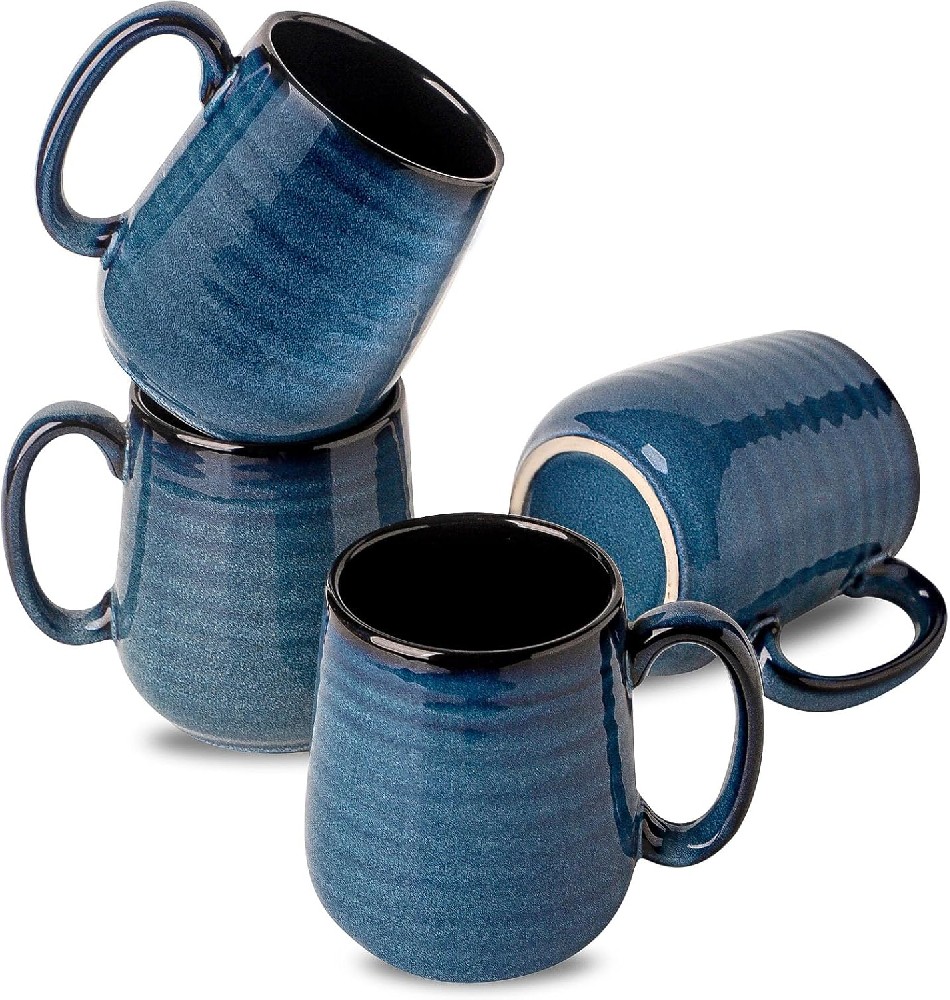 Coffee Mugs Set of 4,Ceramic 15 OZ Coffee Cups with Big Handle,Large Tea Cups for Hot Beverages,Yogurt,Cappuccino,Latte,Gift for Mom and Dad,Dishwasher Safe & Microwave Safe,Navy Blue