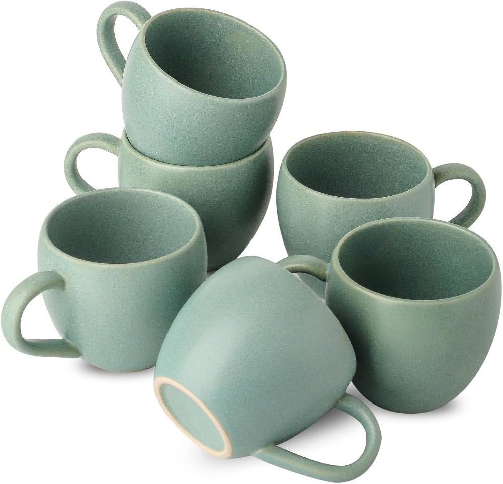 16 oz Coffee Mugs Set of 6, Stoneware Coffee Mugs with Large Handle, Ceramic Coffee Cups for Coffee, Milk, Tea, Cereal, Microwave Safe Mugs for Birthday Christmas Gfit, Turquoise