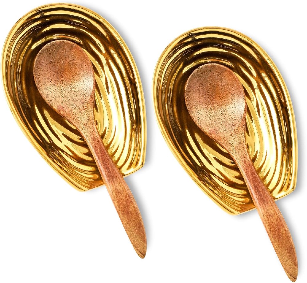 Coffee Spoon Rest, Stoneware Spoon Rest for Stove Top, Cooking Spoon Holder Set of 2 for Kitchen Counter, Kitchen Spoon Spatula Holder for Spoons, Tongs, Ladles (Gold)